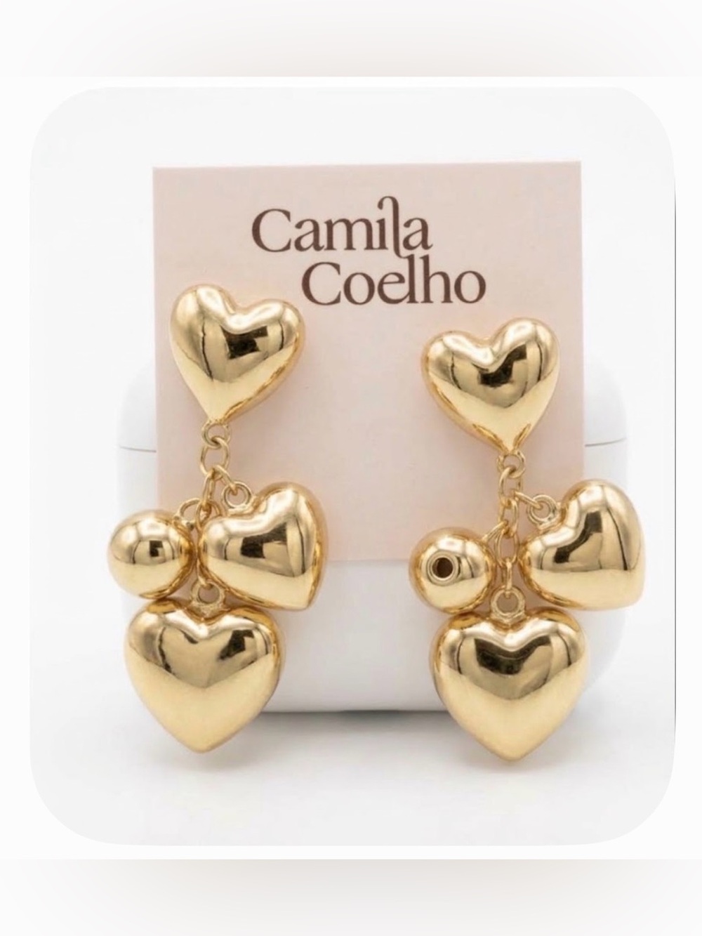 NWT ⚜️💛⚜️ CAMILA COELHO Gold Toned Puffed Hearts Drop Earrings